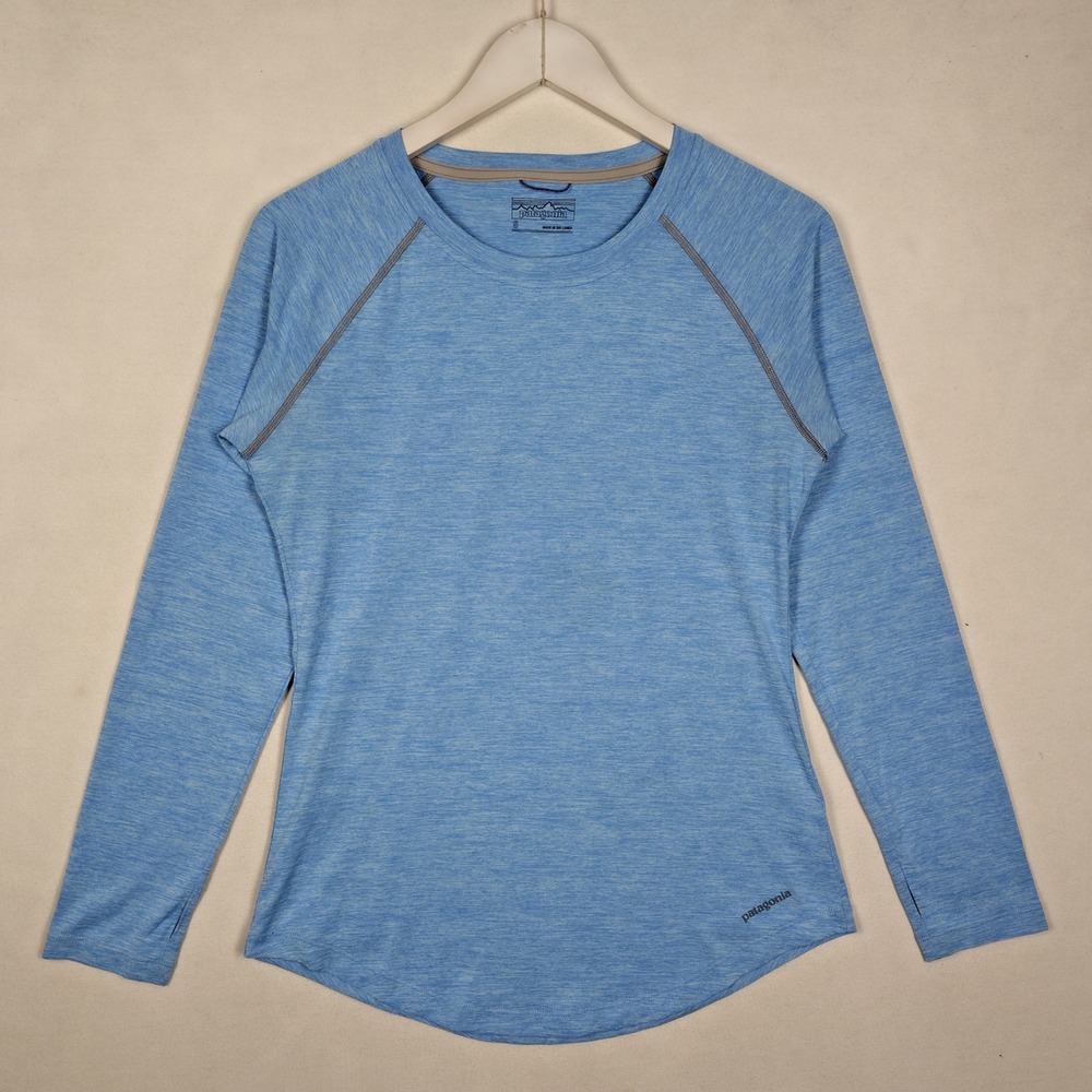 Patagonia Capilene Technical Crew Neck Shirt Blue Heathered Long Sleeve Small
